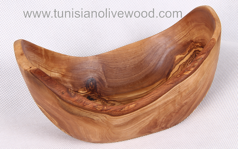 Olive wood salad fruit oval bowl with natural edge