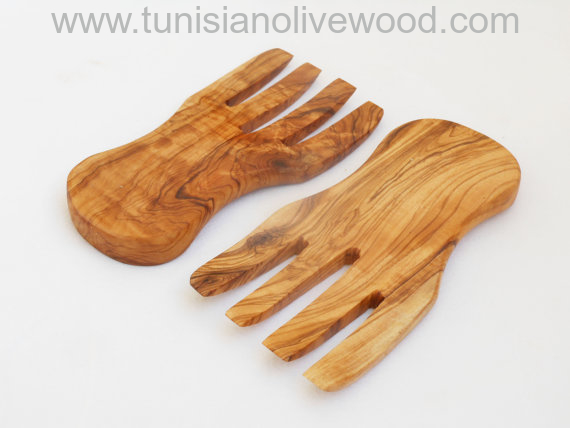 Olive Wood serving hands salad mixing from Tunisia