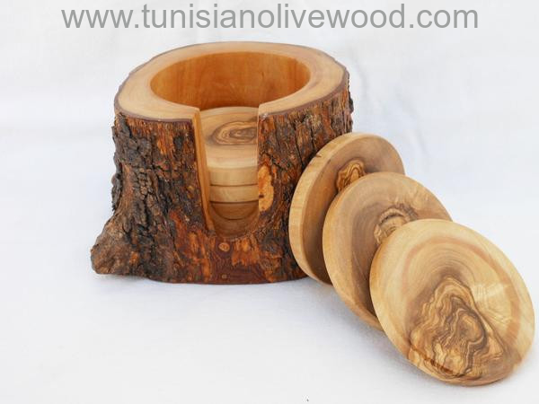 Olive Wood Coaster Set