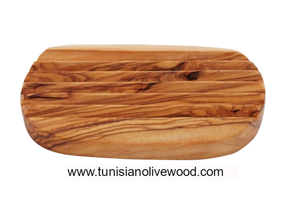 Round olive wood Soap dish with Groove