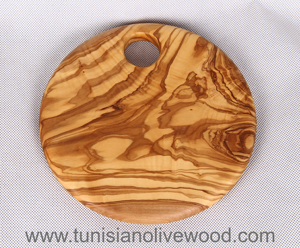 Round Olive wood Cutting Board or Trivet with Hole: