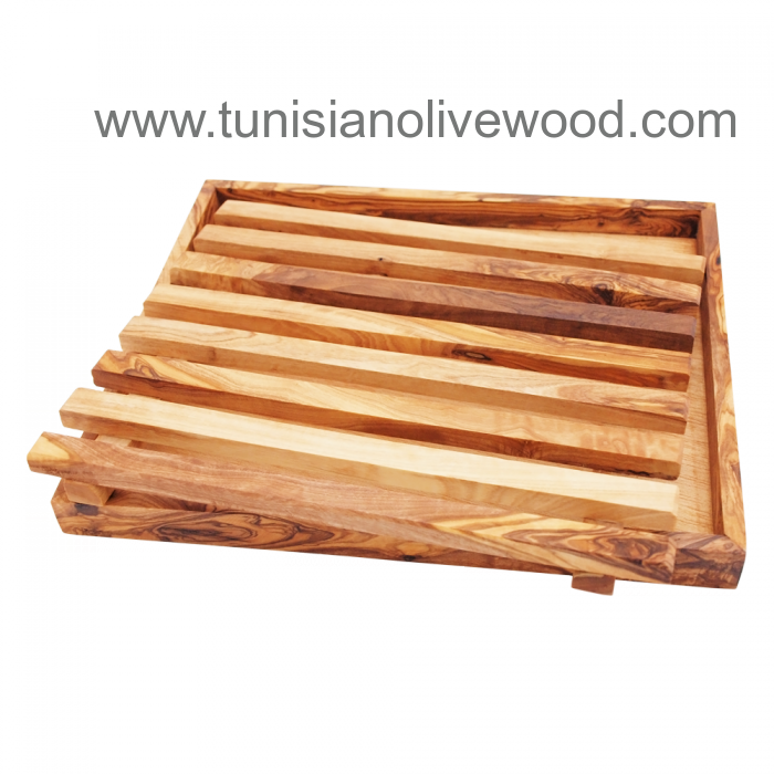 Olive Wood Bread Cutting Board and Crumb Tray from Tunisia