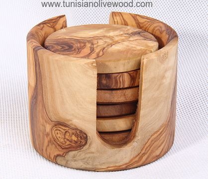 Olive Wood Coasters in holder set of 6 -Tunisia
