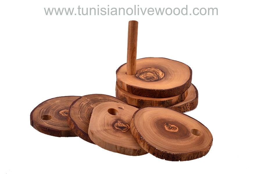 Olive Wood Coasters Set of 6 and Holder