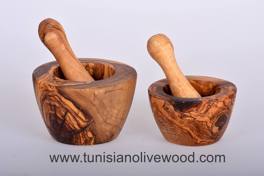 A Beautiful and functional Olive Wood Tunisian Flat Mortar and Pestle