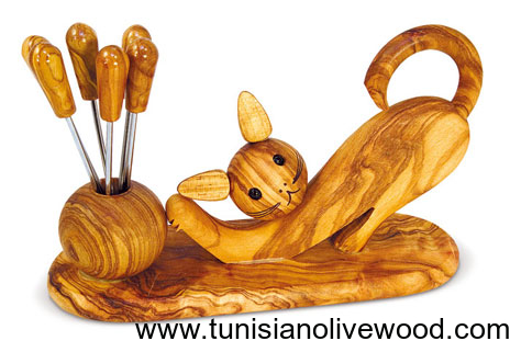 Cat Shape Olive wood Fork holders