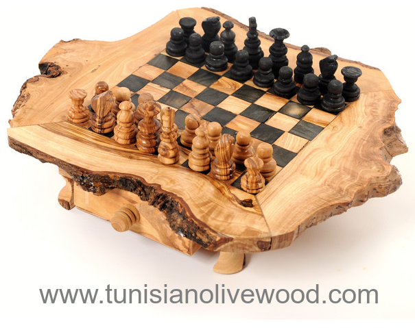 Natural Olive Wood Chess Board Handmade in Tunisia