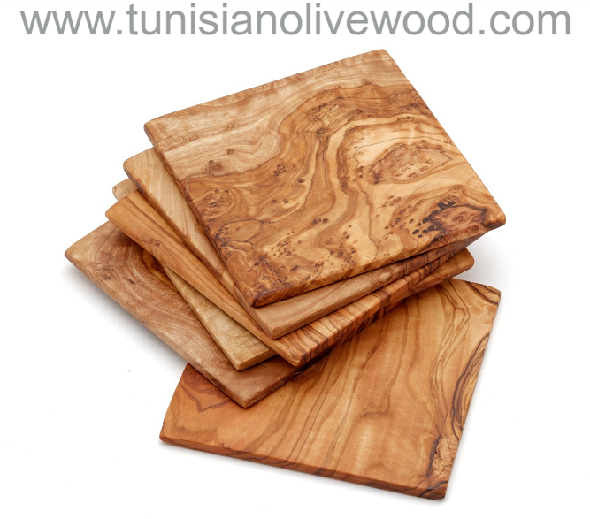 Handcarved olive wood square coasters From Tunisia